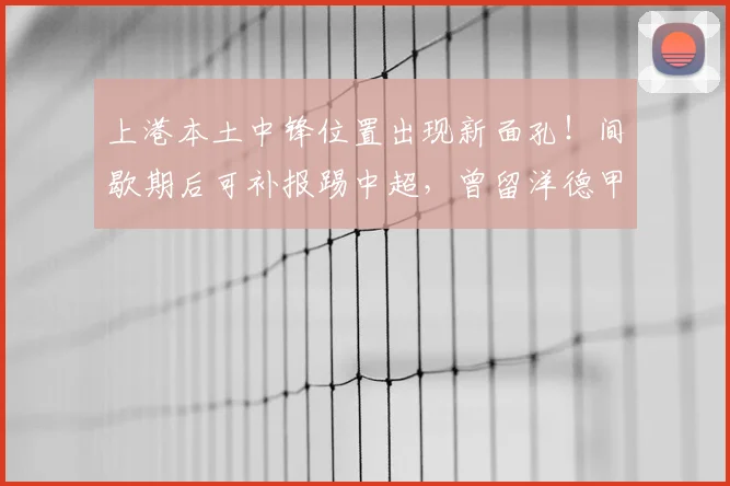 上港本土中锋位置出现新面孔！间歇期后可补报踢中超，曾留洋德甲
